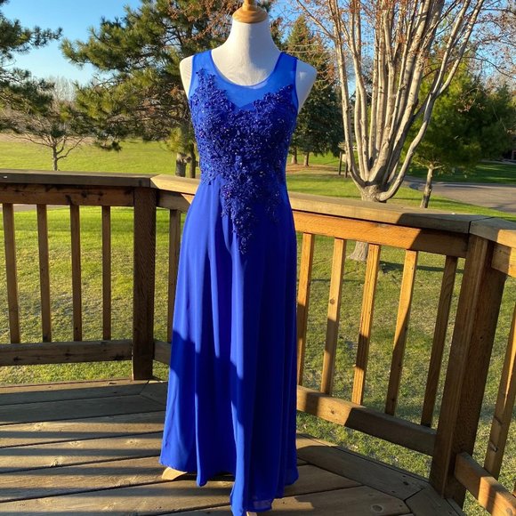 Unknown Dresses & Skirts - Formal Prom Long  Dress Blue Beaded Mesh 4